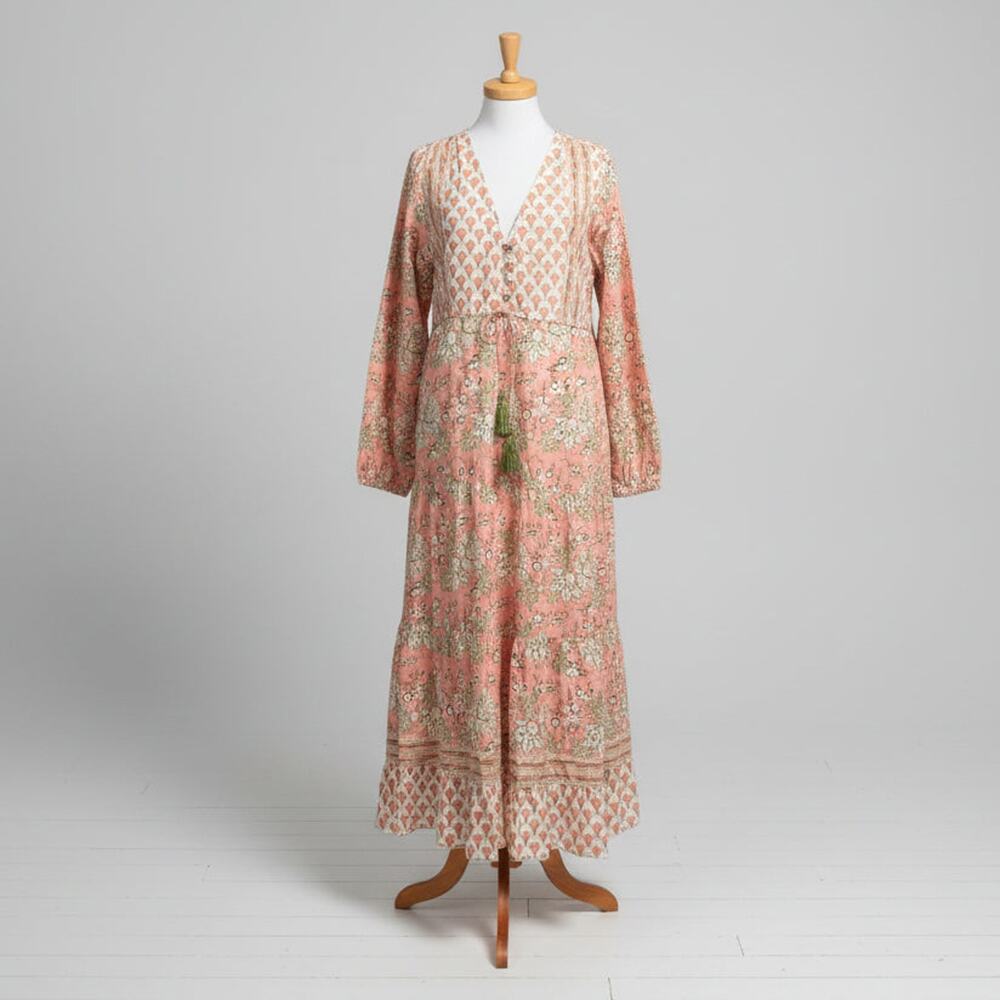 Jaded Gypsy peach and sage floral maxi dress, size S/M, NEW WITH TAGS!